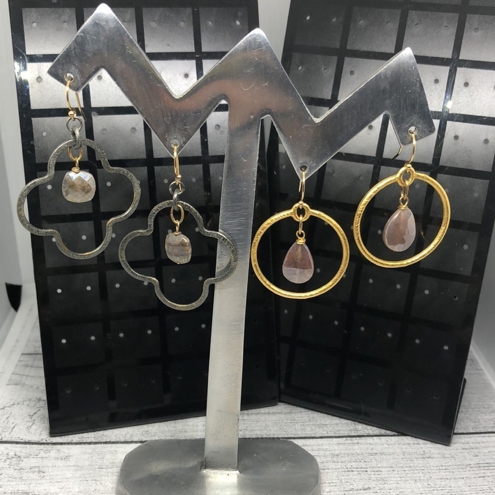 Modernist geometric earrings bundle gold plated hooks dangle drop trendy.